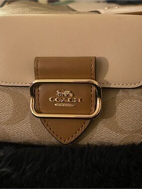 Coach Tan & Cream Signature Crossbody with Gold Hardware
